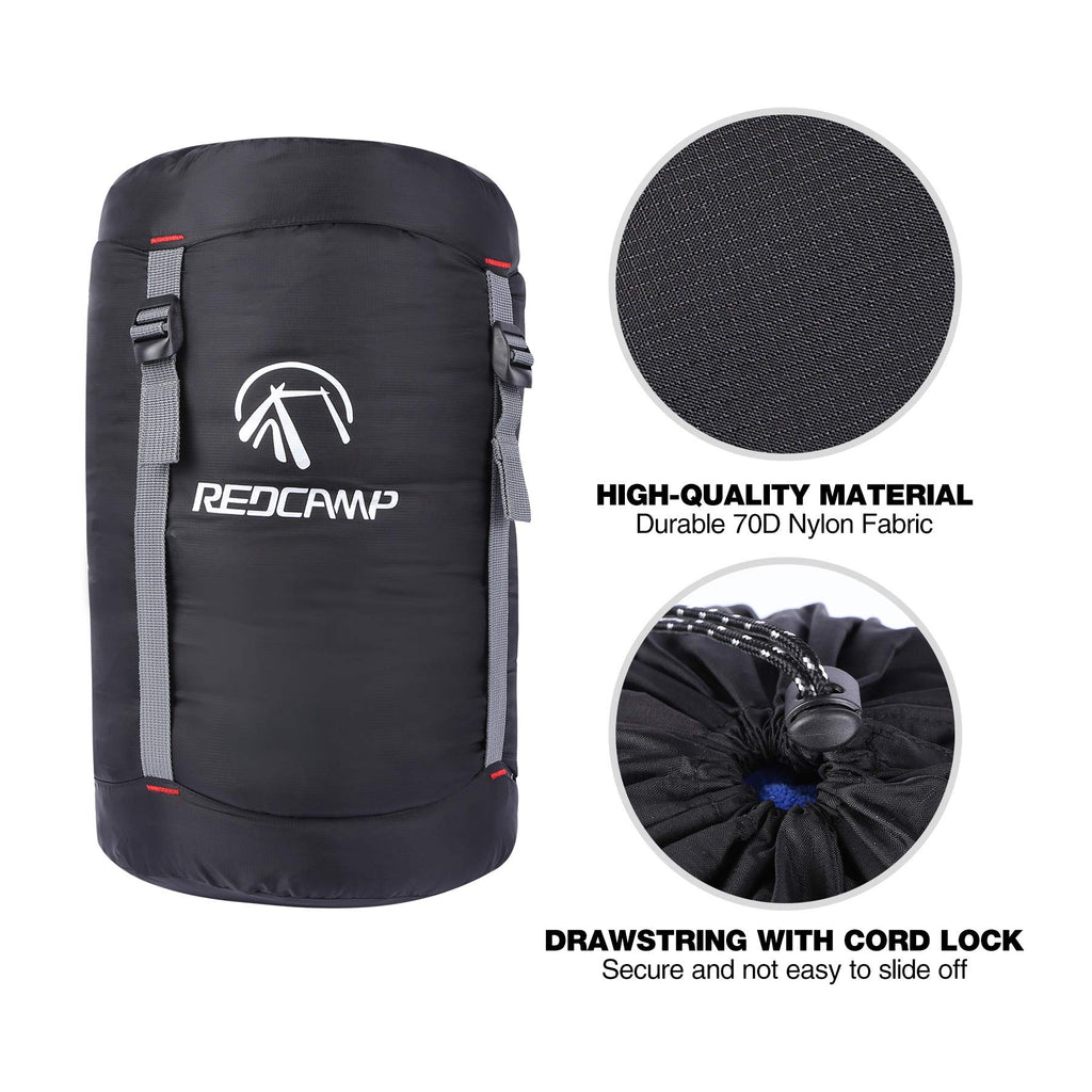 Redcamp Nylon Compression Stuff Sack, Ultralight Sleeping Bag Compression Sack Great For Camping, Backpacking, Hiking, Black S