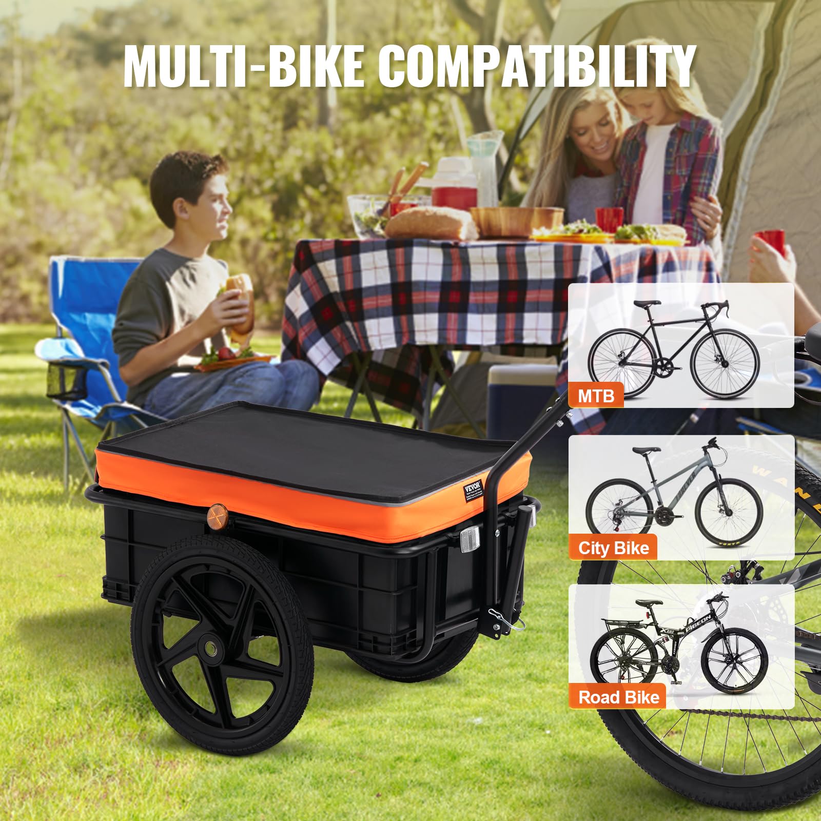 Vevor Bike Cargo Trailer, 88 Lbs Load Capacity, Heavy-Duty Bicycle Wagon Cart, Foldable Compact Storage With Universal Hitch, Wa