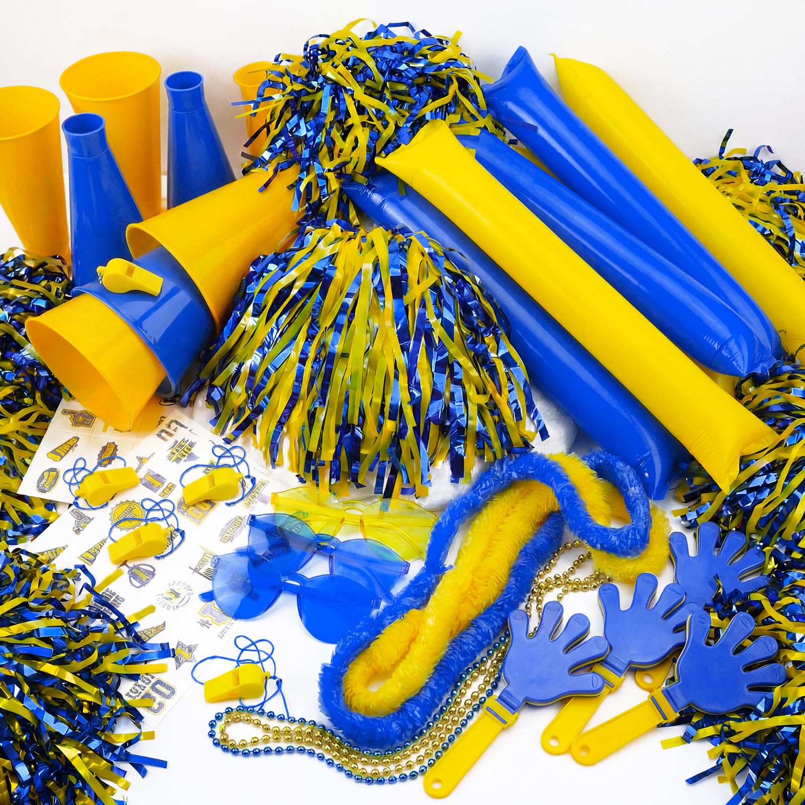 Soulchen 180 Pcs Yellow Blue Team Spirit Accessories Bulk Field Day Accessories Pep Rally Color War Camp Spirit Events Party Ite