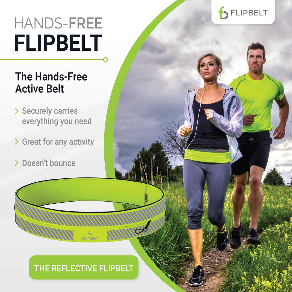 FlipBelt Reflective Running Belt Reflective Neon Yellow, Extra Large