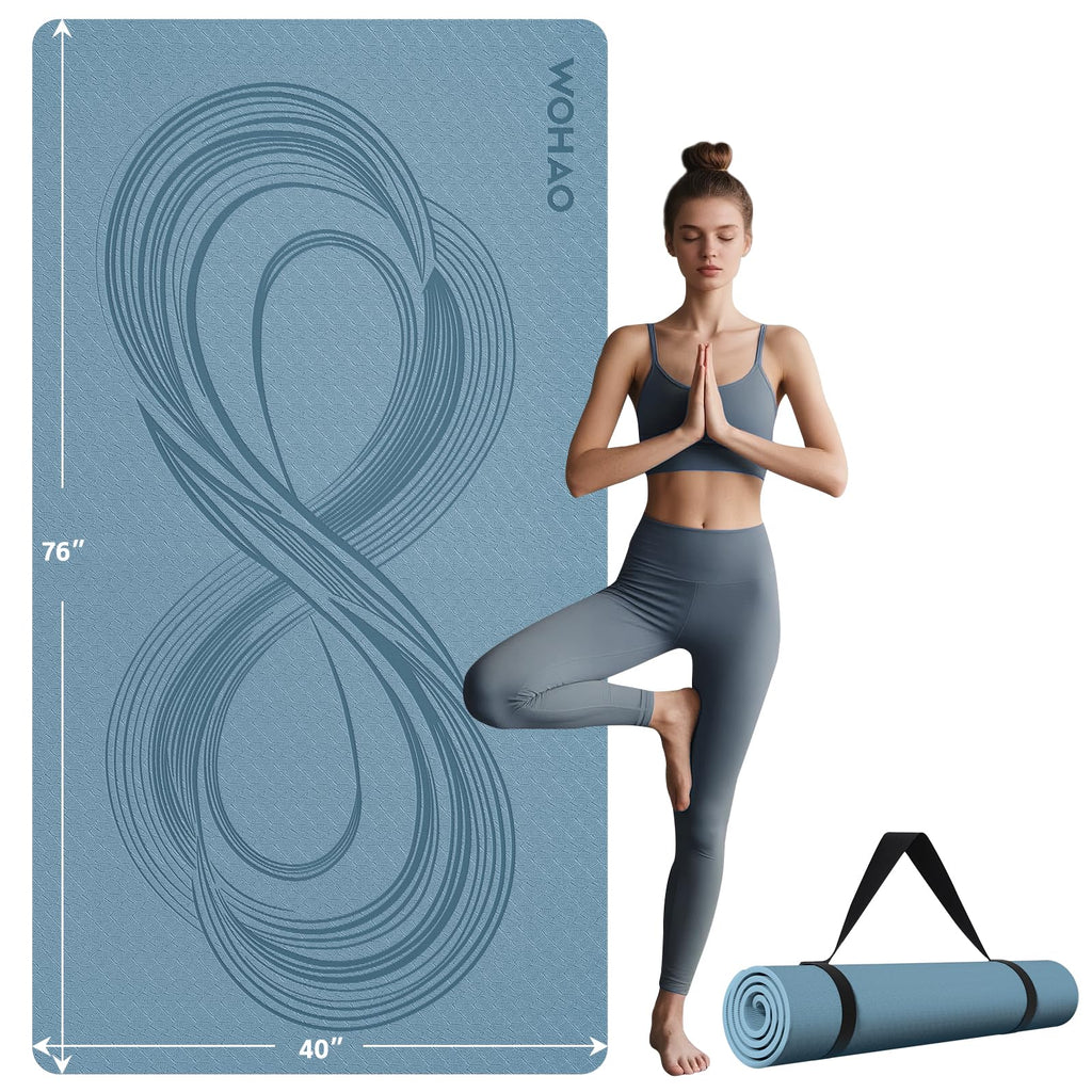 WOHAO Large 76x40x0.4 Yoga Mat - Extra Width & Thick Non-Slip Exercise Mat, Versatile for Stretching, Yoga Studio, Gym, Home & I