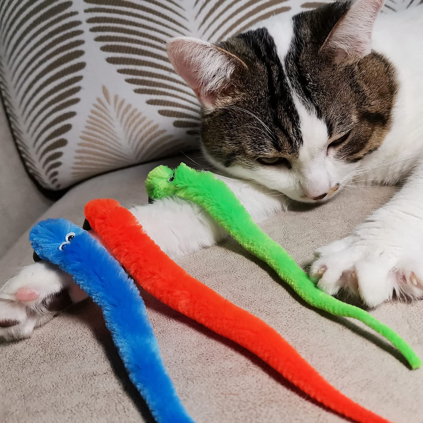 Tienailing Cat Worm Toy Refills Cat Wand Replacement Worms, 12 Pcs Cat Worms Refill, Interactive Cat Wand Replacement Worm For C