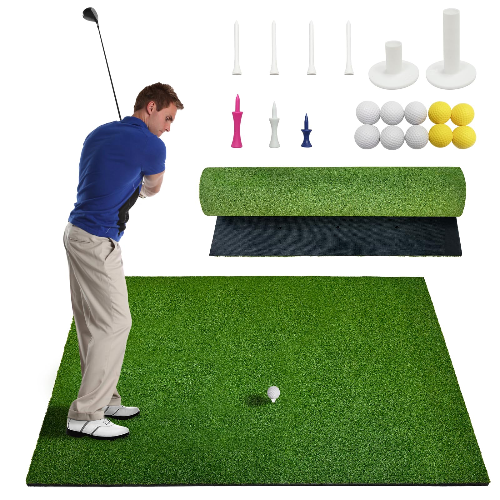 Garvee 5x4 ft Golf Hitting Mat,31 mm Golf Mats for Practice Heavy Duty Turf Driving Range Mats Works with Golf Simulators Outdoo
