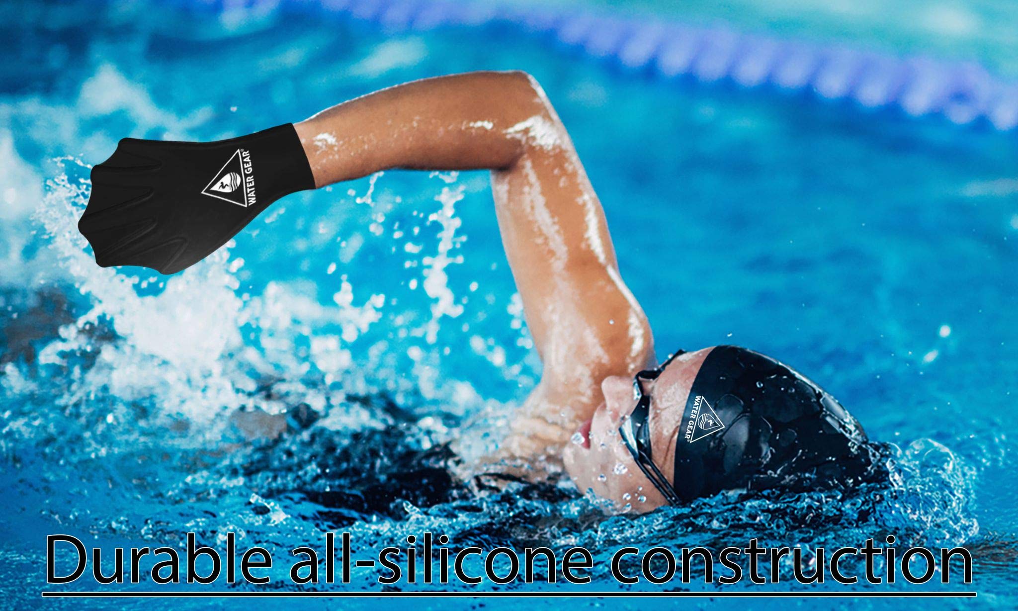 Water Gear Silicone Force Gloves - Aqua Fitness Gloves - Great For Workouts And Diving - Designed With Enhanced Grip (Black, Lar
