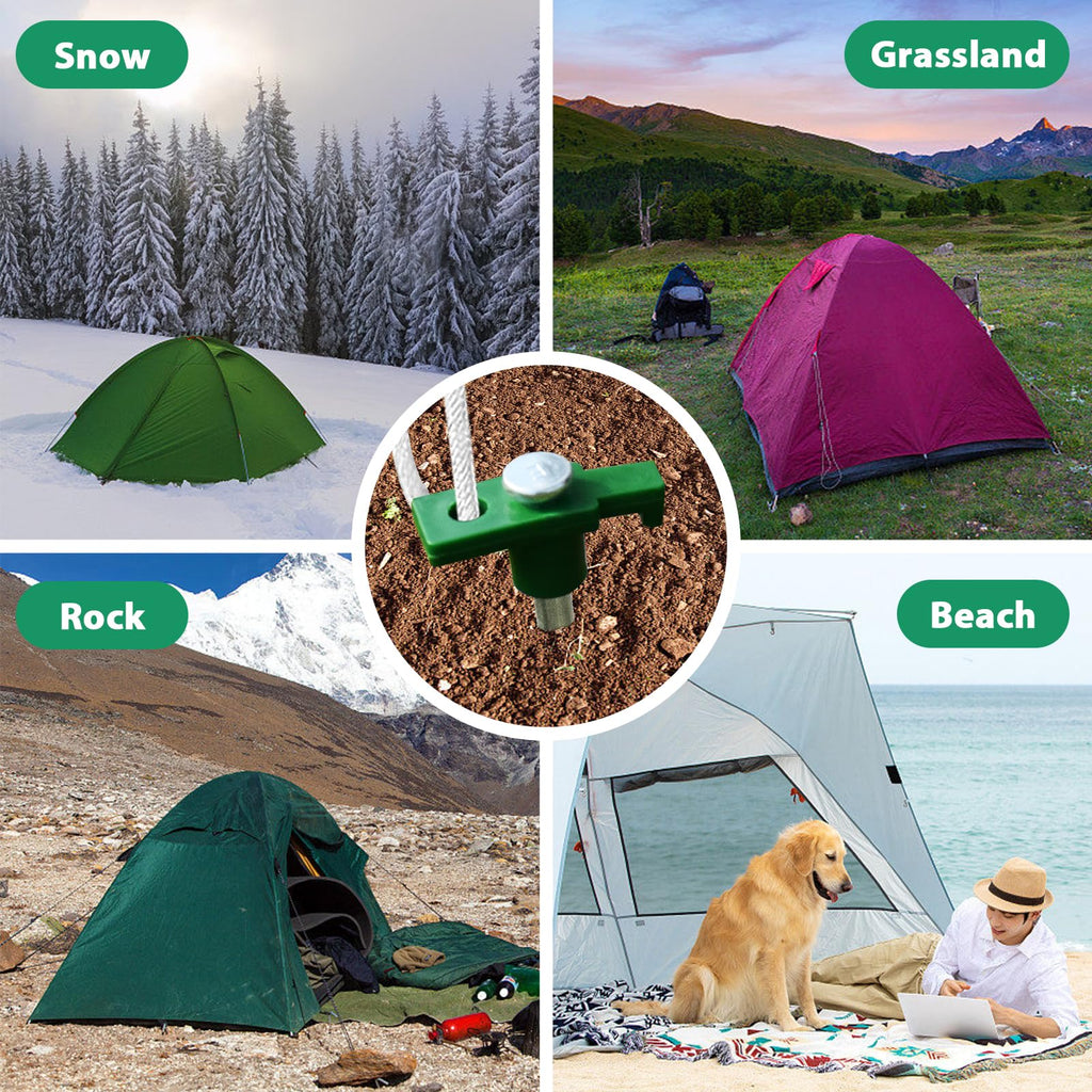 Eurmax Usa Galvanized Non-Rust Camping Family Tent Pop Up Tent Stakes Ice Tools Heavy Duty 10Pc-Pack, With 4X10Ft Ropes & 1 Gree