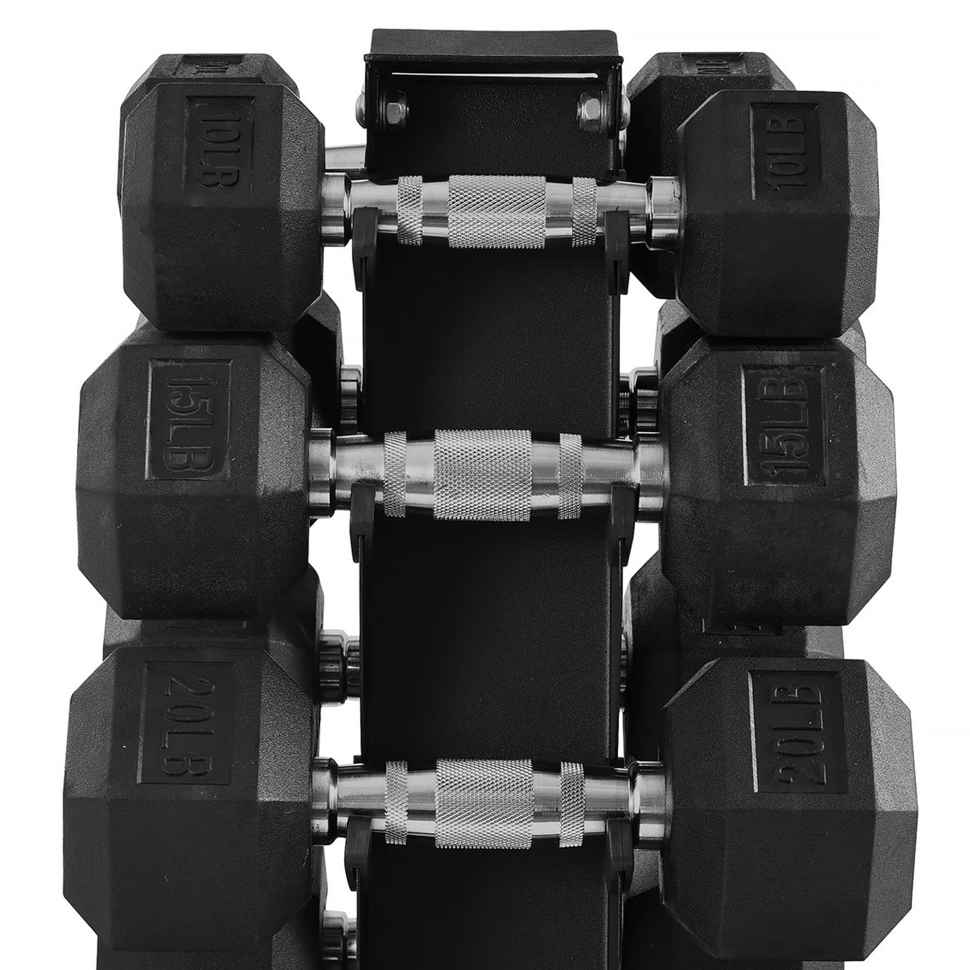 BalanceFrom Rubber Coated Hex Dumbbell Set with A-Frame Rack, Black - Solid Cast Iron Home Gym Weights with Chrome Handles for F