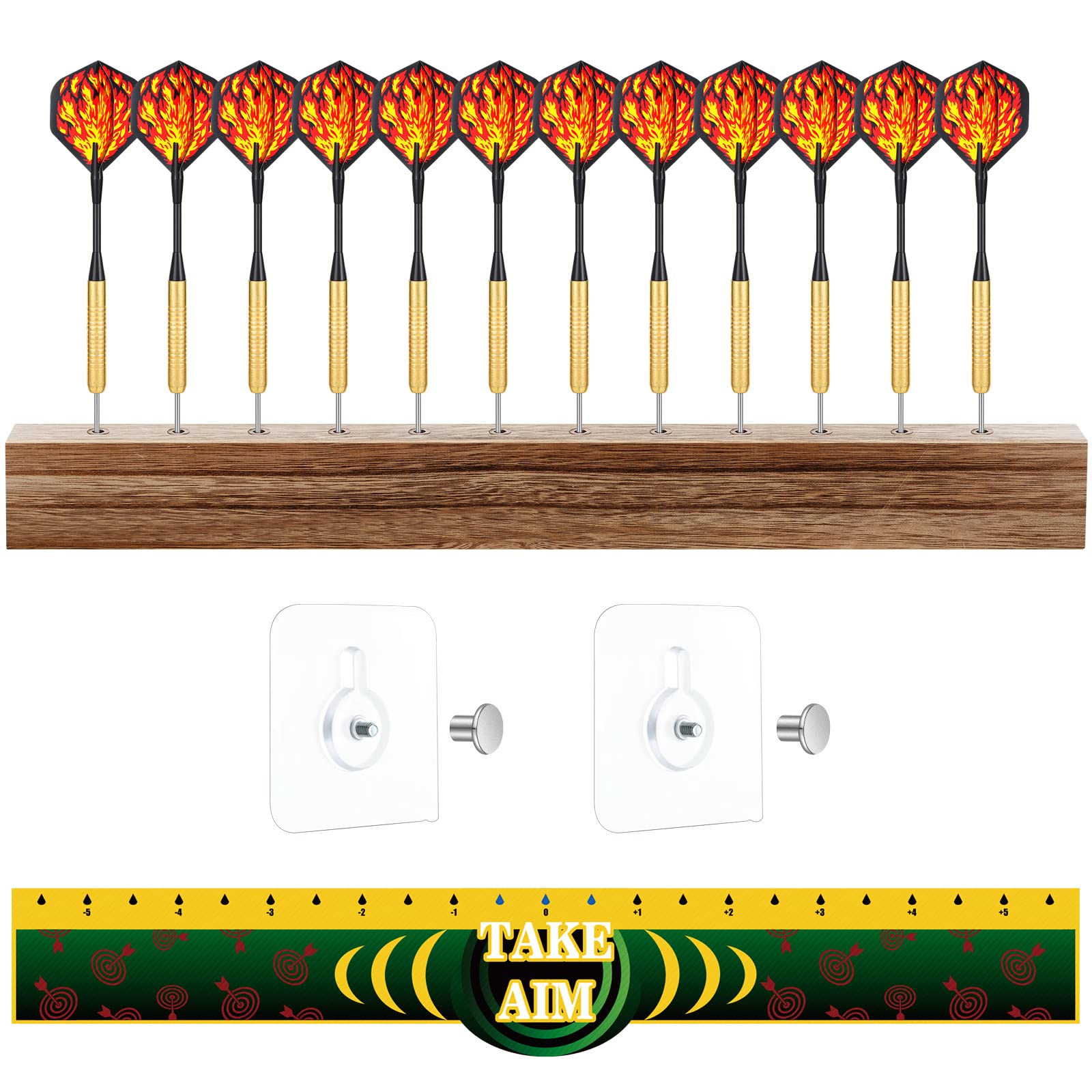 Kathfly 5 Pcs Dart Holder Wall Mount Displays Sets Including 1 Wooden Darts Holder 2 Throw Line Marker 2 Hook for Dart Storage D
