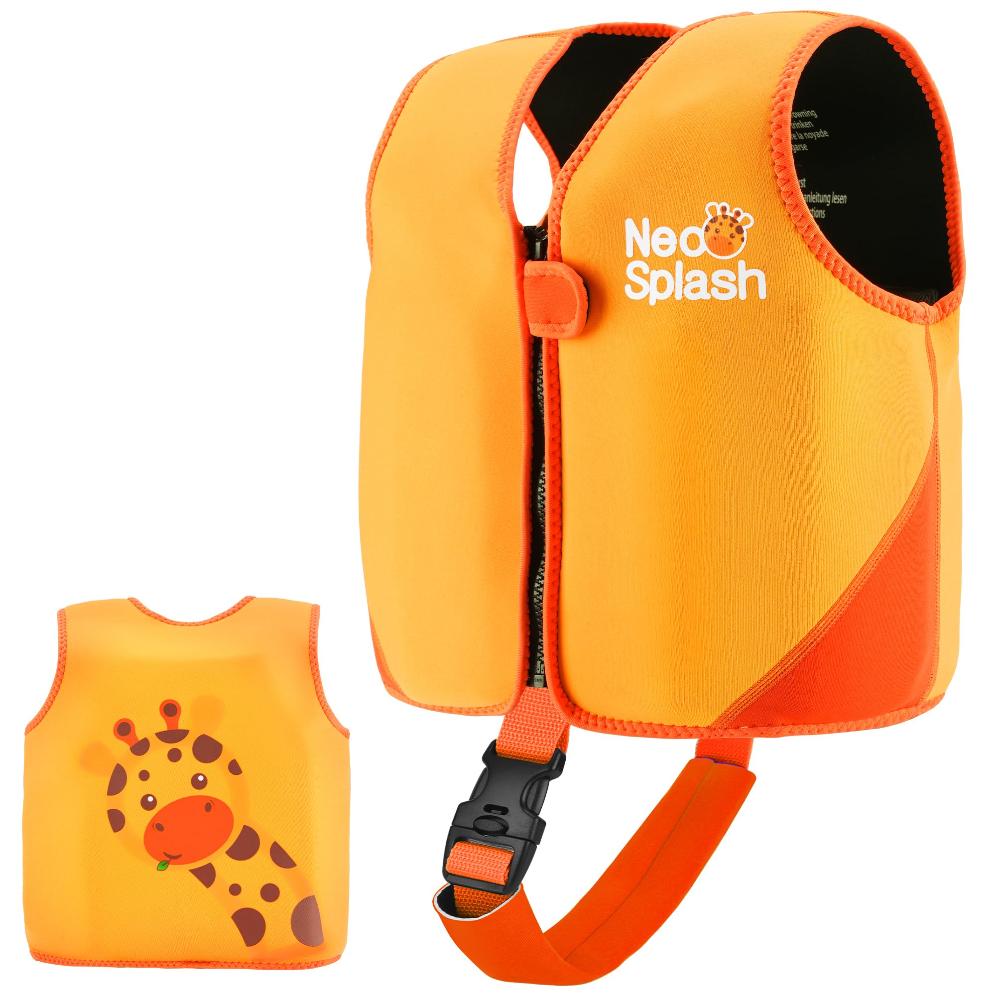 Kids Swim Vest Neoprene Swimming Aid with Adjustable Safety Strap for Age 1-3 and 3-6 (KS-Orange, 1-3)