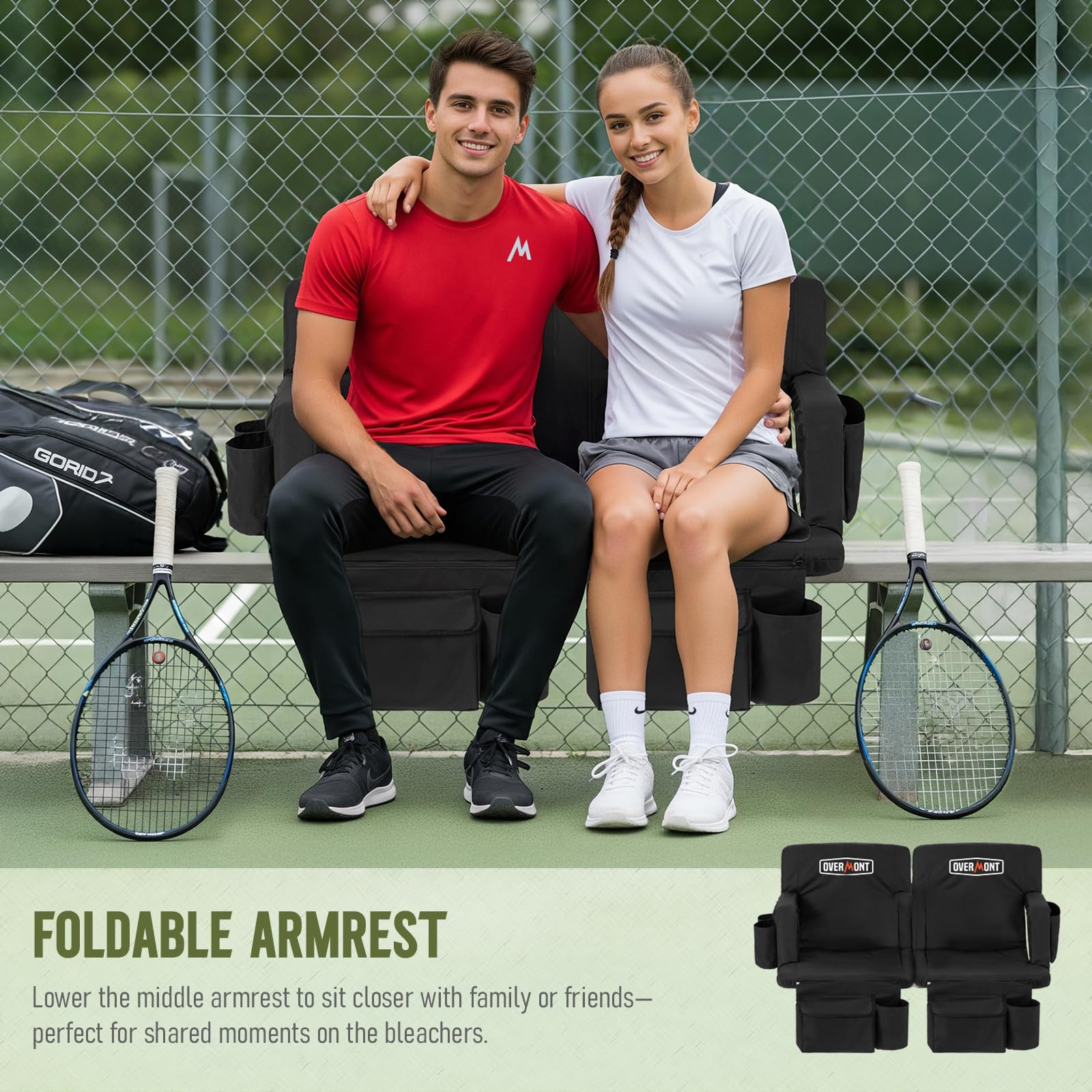 Overmont Stadium Seat With Back Support - 6-Position Recliner, Extra Wide Cushion, Dual Hooks, Backpack Straps, And Multiple Poc