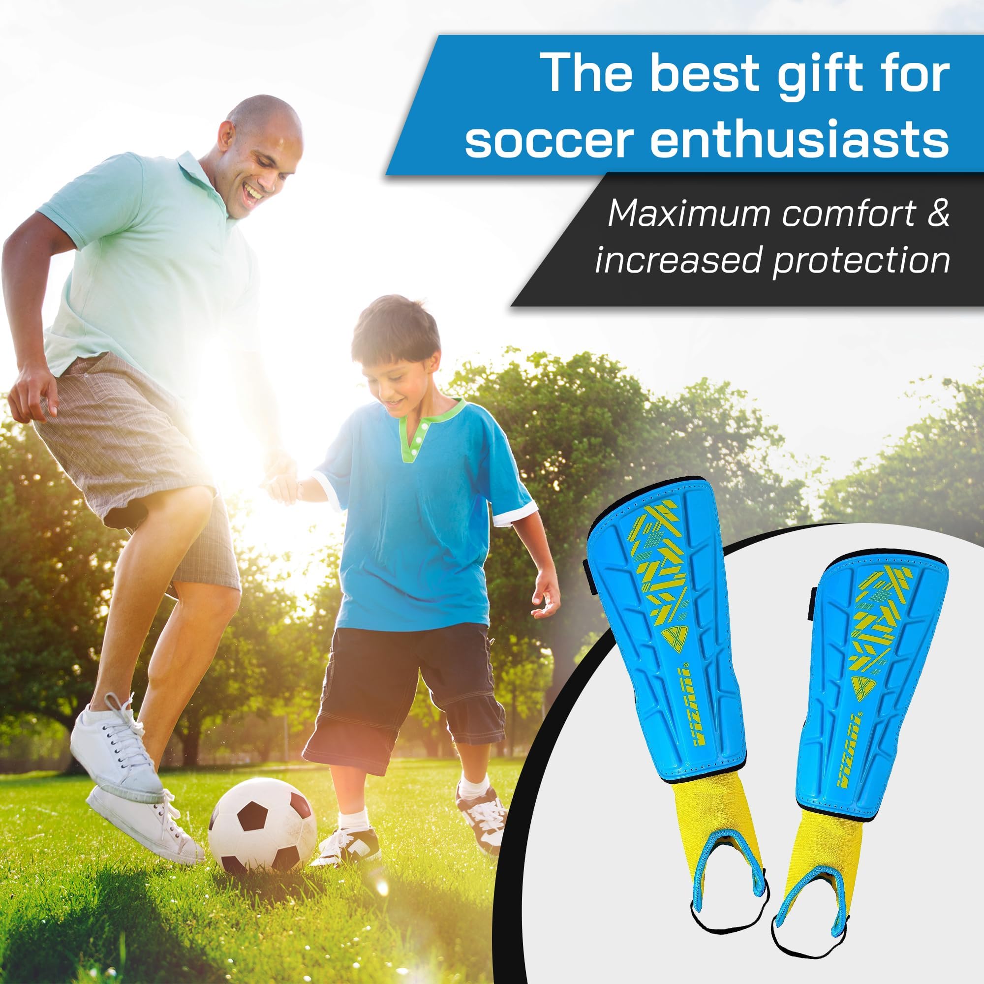 Vizari Malaga Shin Guard, Sky/Yellow, Large