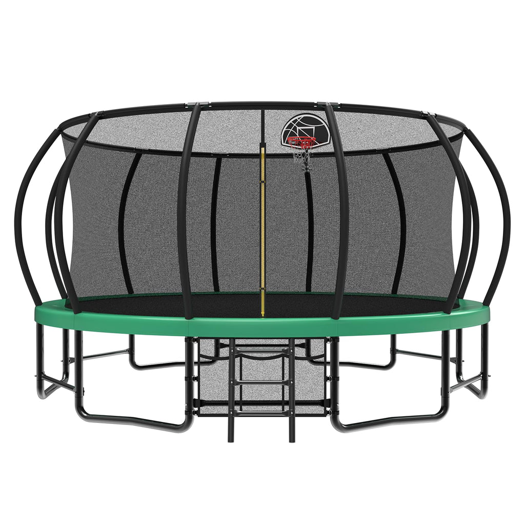 Lyromix 15FT Outdoor Trampolines for Kids and Adults, Pumpkin Trampolin with Curved Poles, Recreational Trampolin with Basketbal
