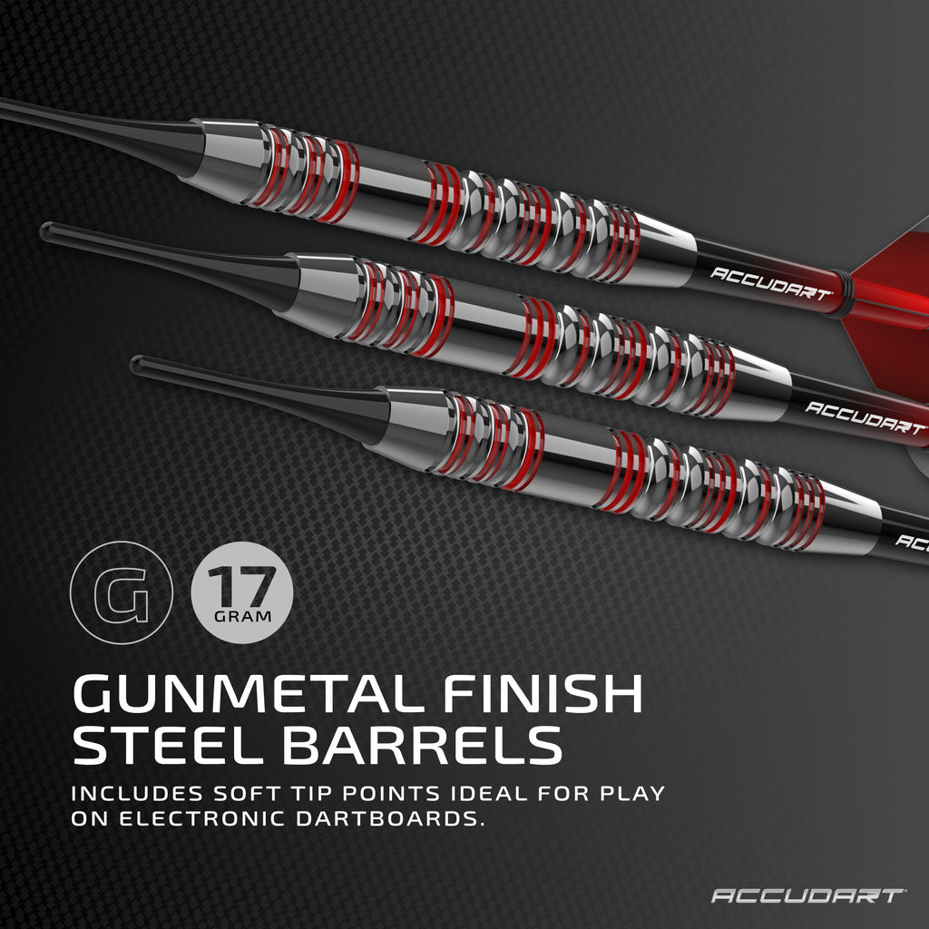 Accudart Soft Tip Dart Set 3.0 - Gunmetal Finish Steel Barrel - Hybrid Grip - Polycarbonate Shafts - Standard Shape Flights - Dr
