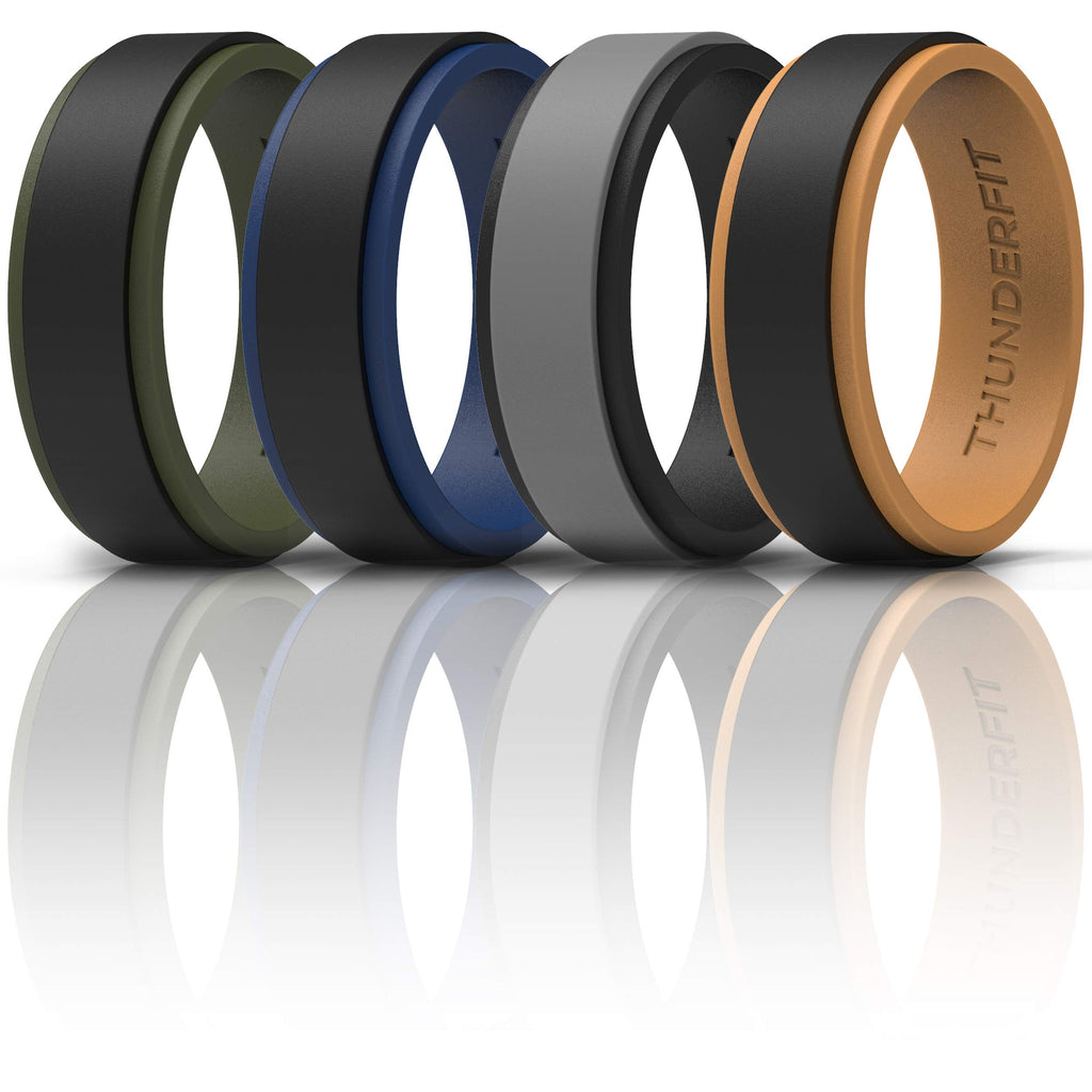 Thunderfit Silicone Wedding Rings For Men, 2 Layers Step Edge - 10Mm Width - 2.3Mm Thick (Black Grey, Black Orange, Black Olive 