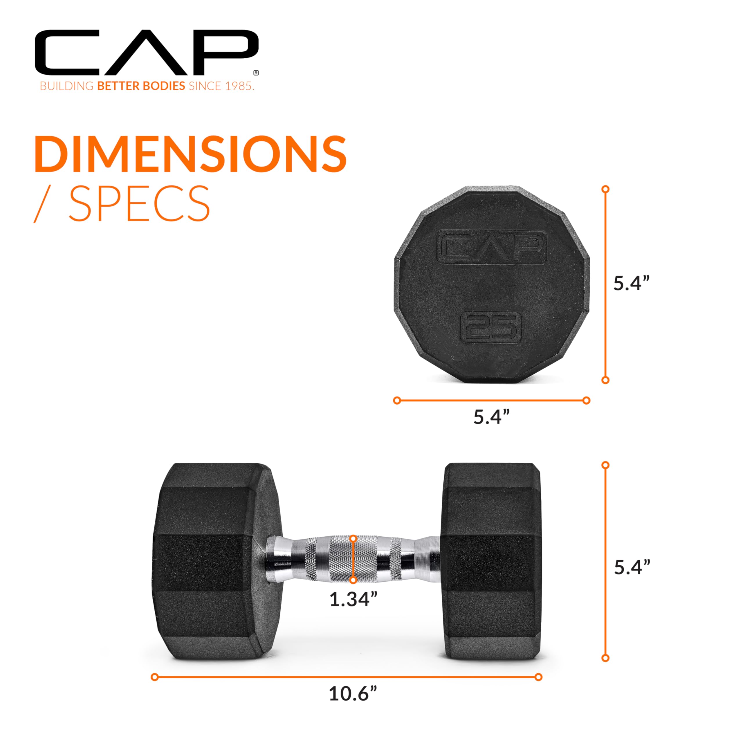Cap Barbell 12-Sided Coated Dumbbell, 25 Lb
