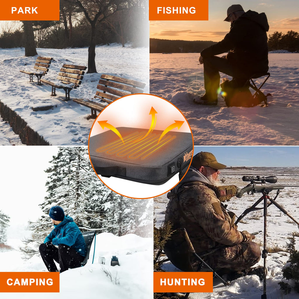 Mydays Portable Heated Seat Cushion, Memory Foam Heating Seat Pad For Outdoor Stadium Bleacher Camping, Power Bank Not Included(