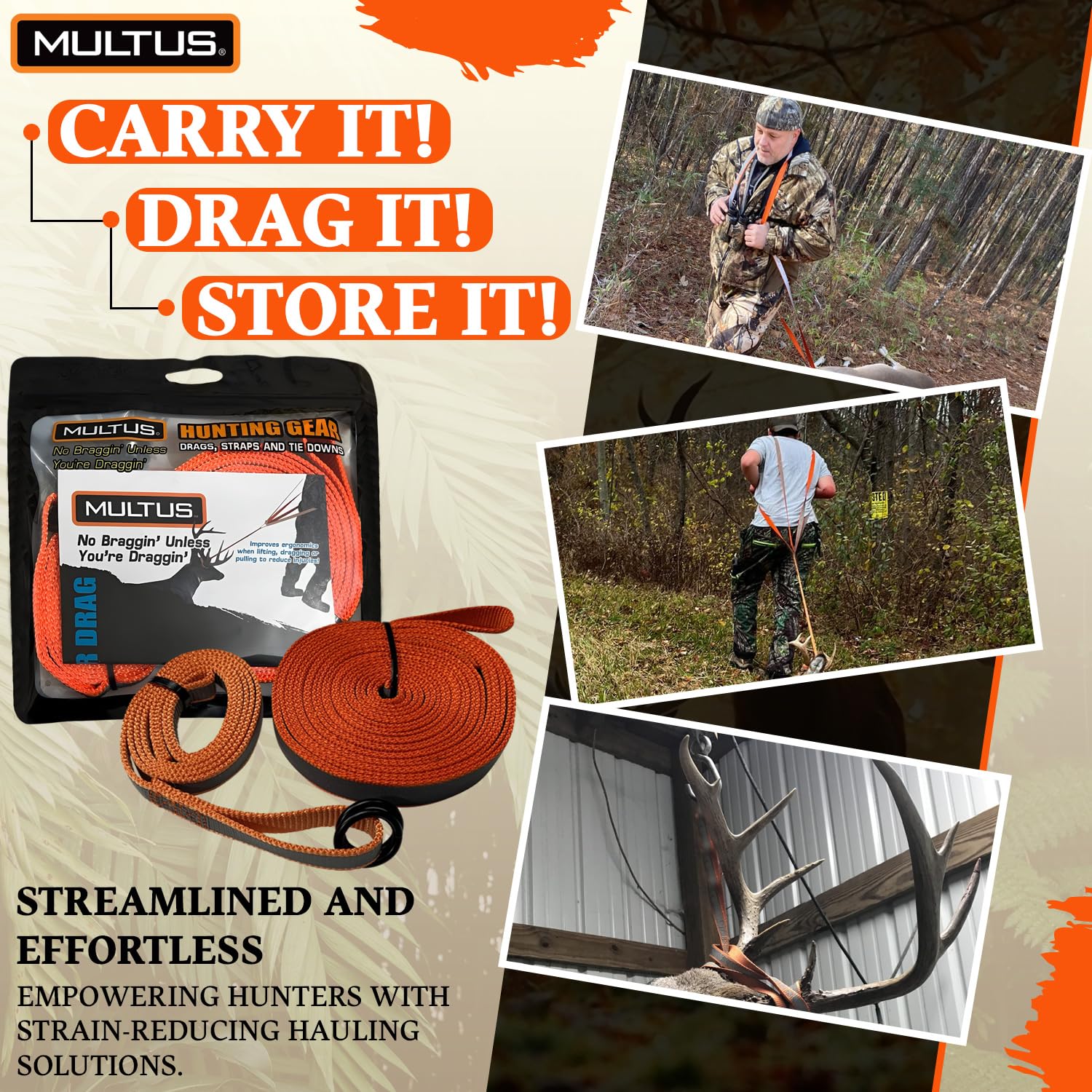 Multus Deer Drag Harness Quick And Easy To Use Hunting Gear For Deer Hunters - 5 Pack