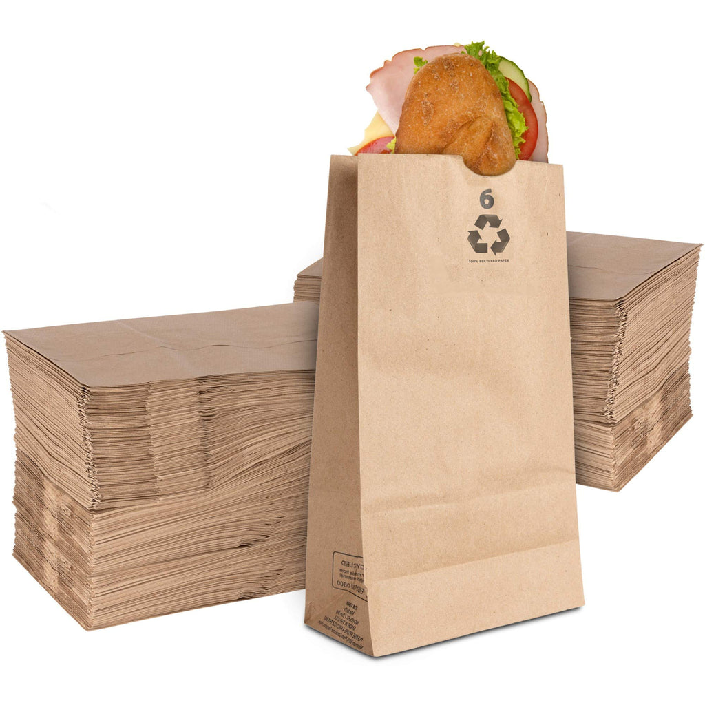 Stock Your Home 6 Lb Kraft Brown Paper Lunch Bags (200 Count) - Bulk Disposable Lunch Sacks, Medium Size Blank Bag For Kids, Goo