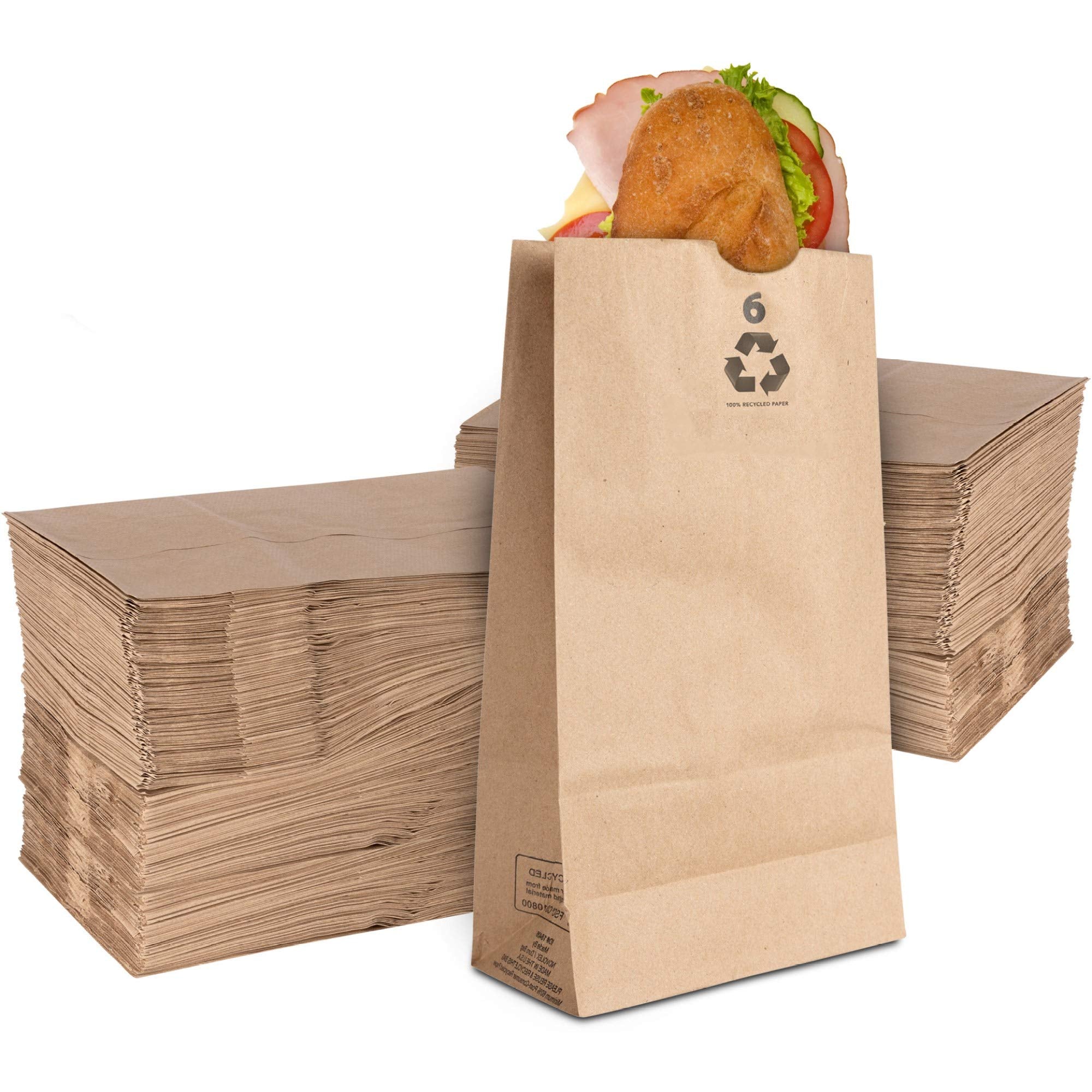 Stock Your Home 6 Lb Kraft Brown Paper Lunch Bags (200 Count) - Bulk Disposable Lunch Sacks, Medium Size Blank Bag For Kids, Goo