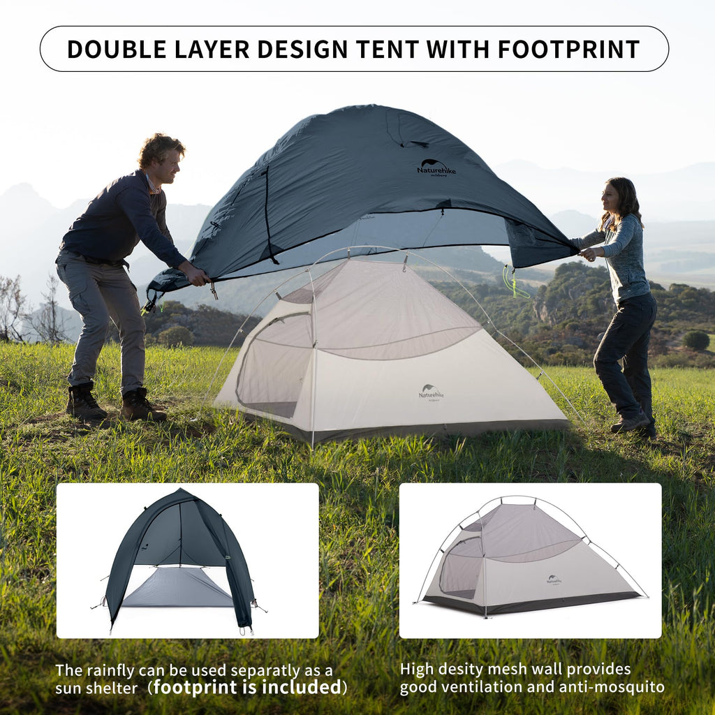 Naturehike Cloud Up 2 Person Tent Lightweight Backpacking Tent With Footprint - 3 Season Free Standing Camping Hiking Two Person