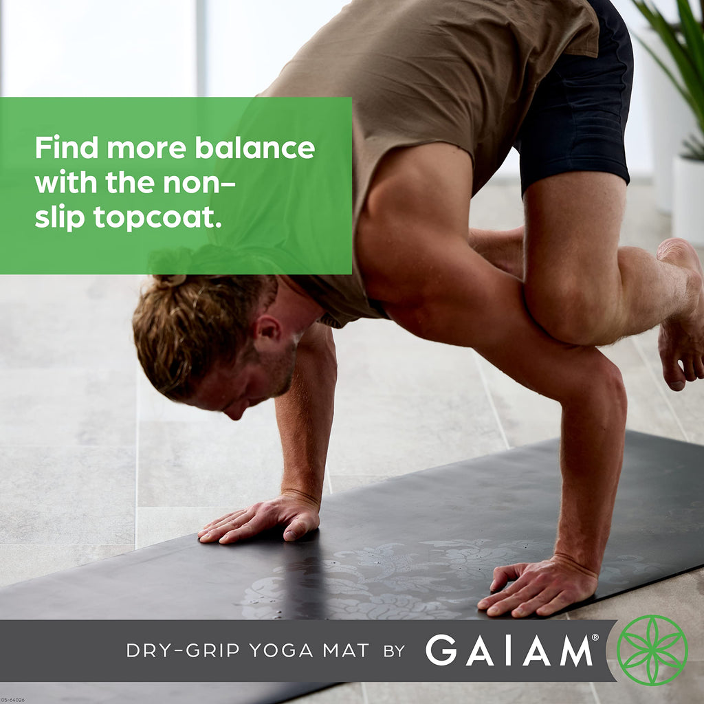 Gaiam Dry-Grip Yoga Mat - 5Mm Thick Non-Slip Exercise & Fitness Mat For Standard Or Hot Yoga, Pilates And Floor Workouts - Cushi