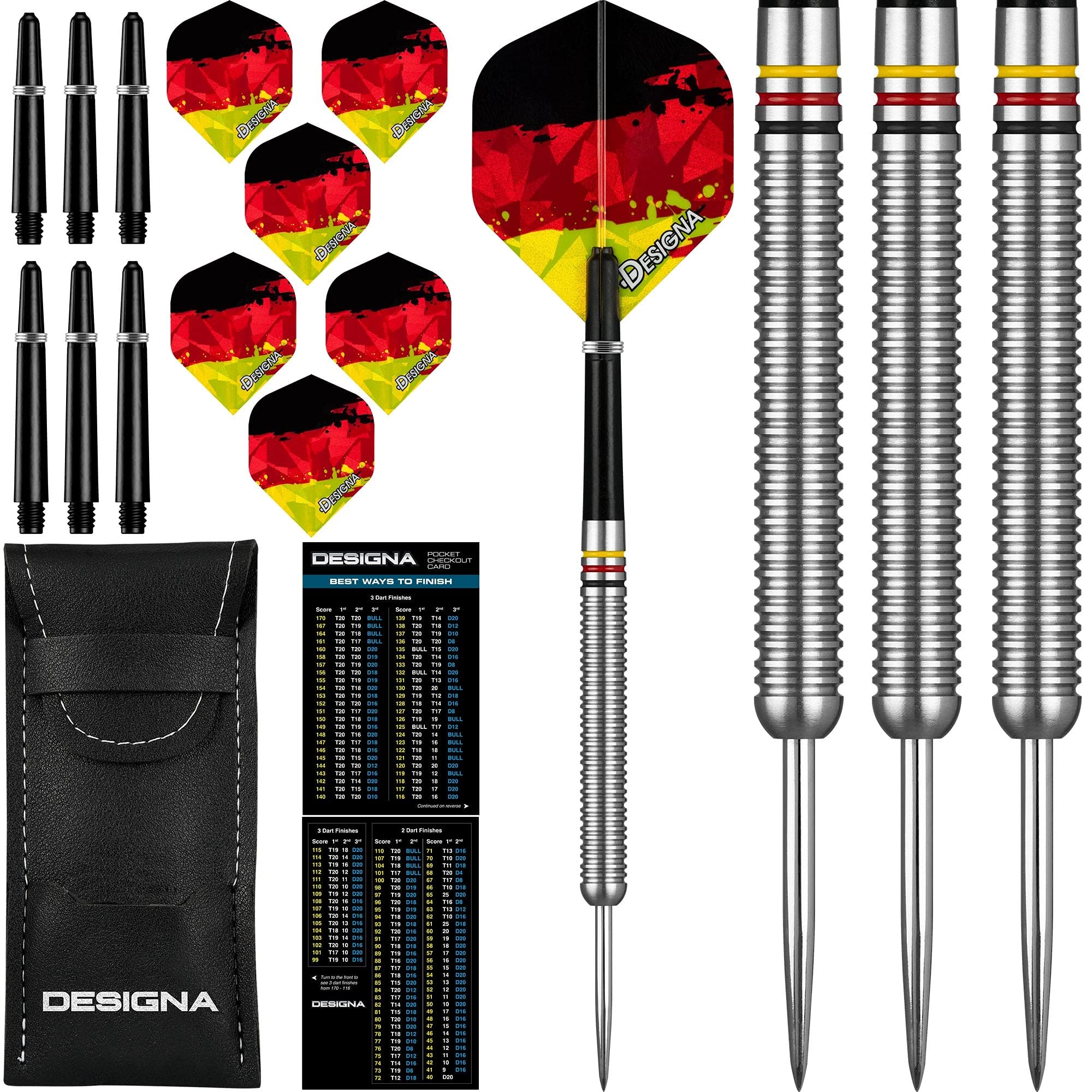 Dartfellas 24G 90% Tungsten Germany German Flag Patriot X Steel Tip Dart Set, Flights & Shafts Included (2 Sets Each), W/Travel 
