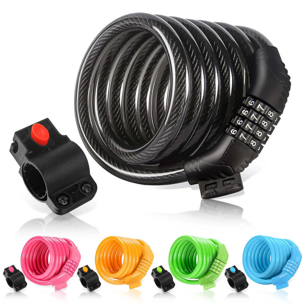 Etronic M6 Resettable Combination Lock Bike Cable, 6-Feet X 3/8-Inch, Black