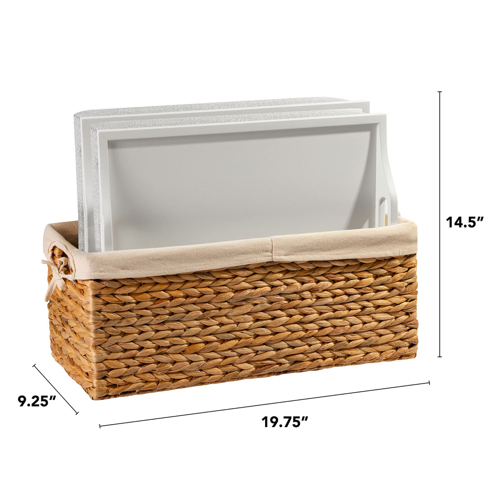 Rossie Home Wood Bed Tray Lap Desk - Set Of Two - With Hyacinth Storage Basket - Soft White - Fits Up To 156 Inch Laptops - Styl