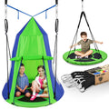 SereneLife 40 Kids Hanging Tent Swing, Outdoor Saucer Swing with Hang Kit and Swinging Swivel Spinner (Green)