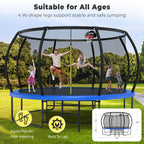 Lyromix 14FT Outdoor Trampolines for Kids and Adults, Pumpkin Trampolin with Curved Poles, Recreational Trampolin with Basketbal