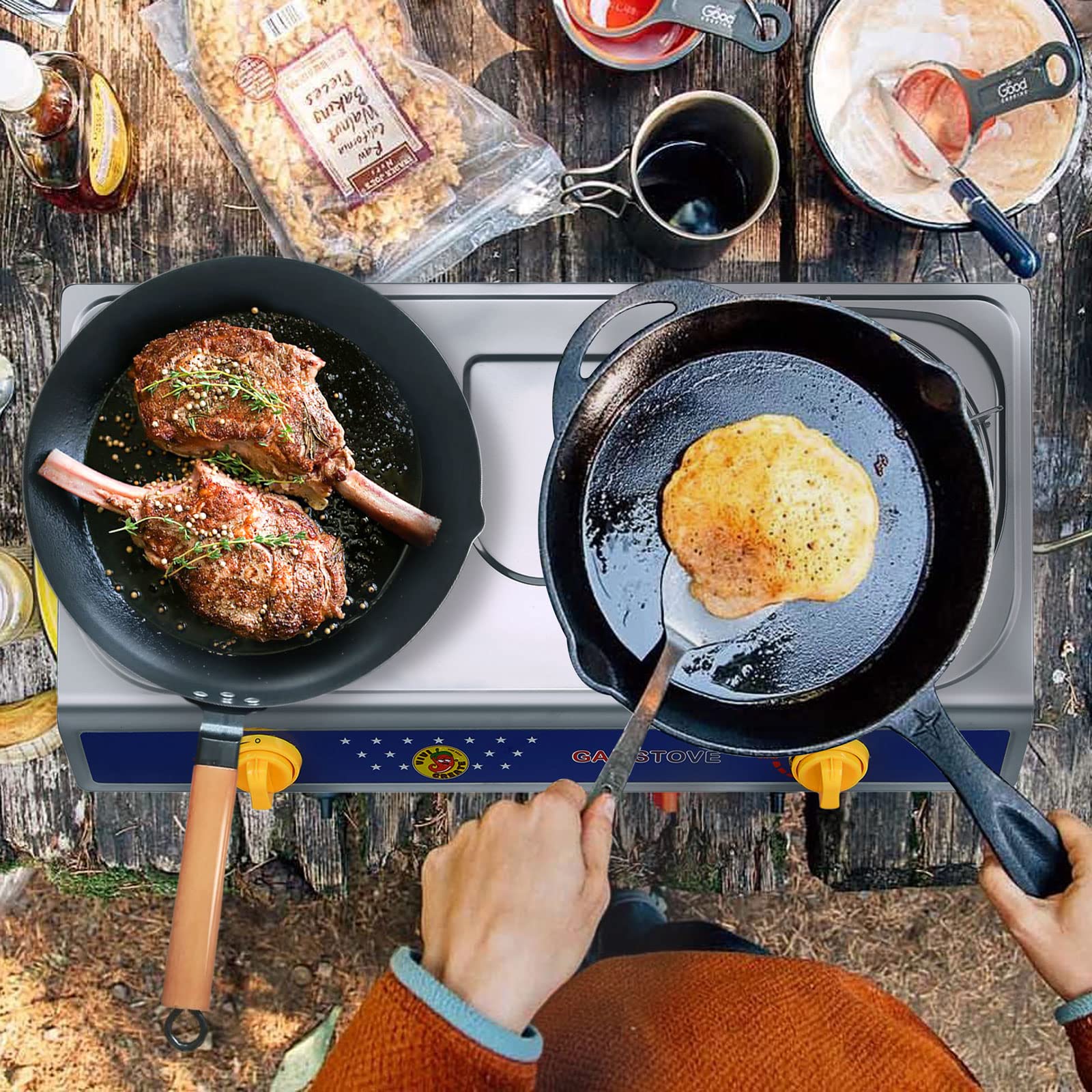 Vivicreate 2 Burner Propane Gas Stove Outdoor Cooking Portable Double Burner Propane Cooktop Burners For Camping Bbq Patio Fryin
