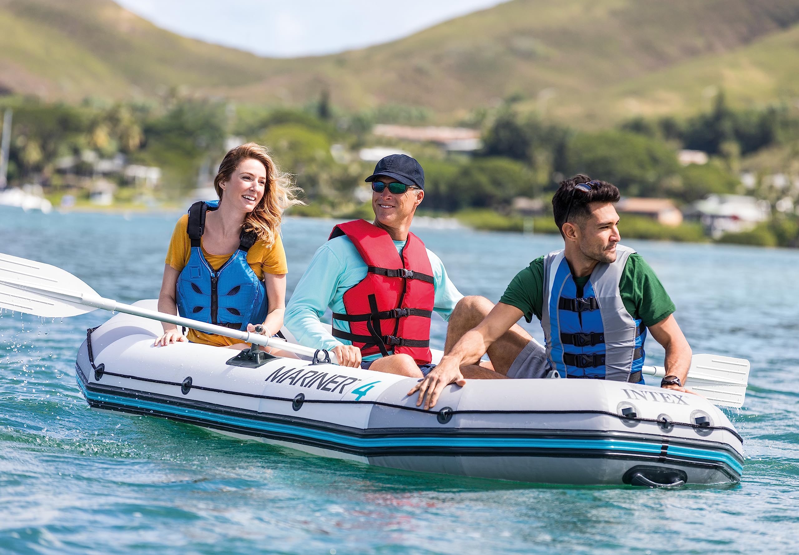 Intex 68376Ep Mariner 4 Inflatable Boat Set: Includes Deluxe 54In Aluminum Oars And High-Output-Pump - Supertough Pvc - Inflatab