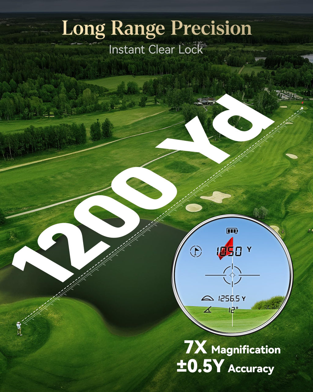 REDTIGER Range Finder Golf, 1200 Yards Golf Rangefinder with Slope, Light-Adaptive Display, 7X Magnification, Flag Lock Vibratio