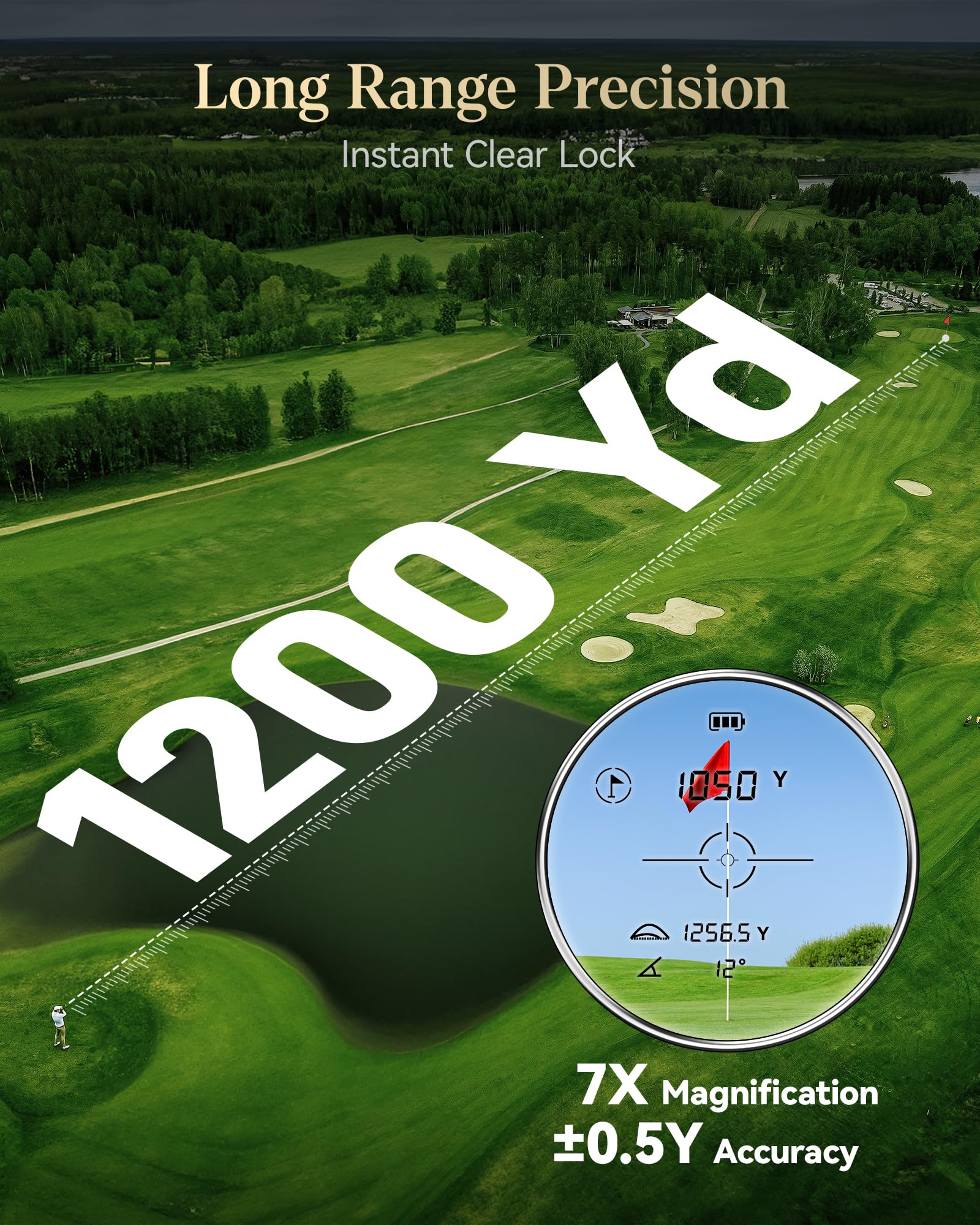 REDTIGER Range Finder Golf, 1200 Yards Golf Rangefinder with Slope, Light-Adaptive Display, 7X Magnification, Flag Lock Vibratio