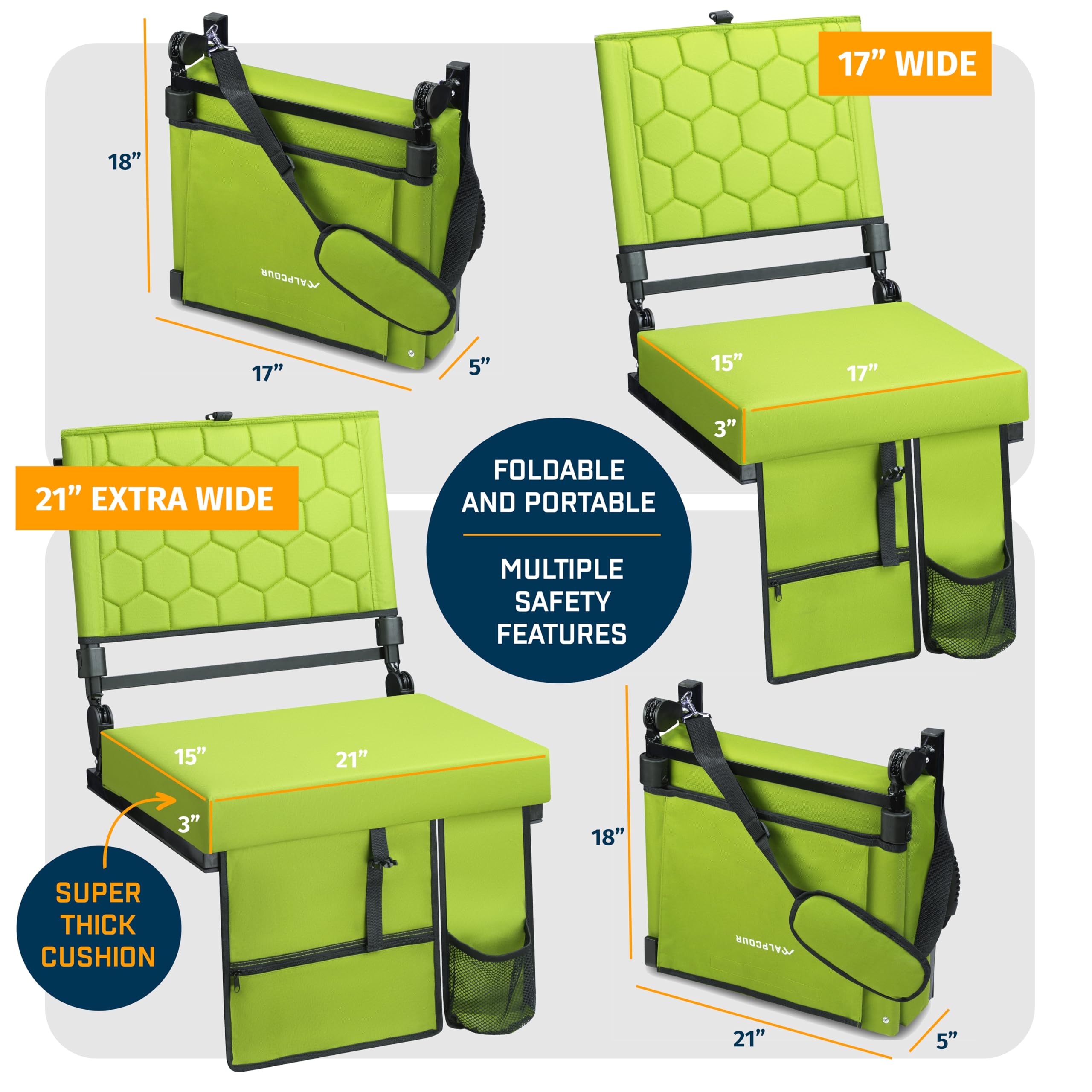 Folding Reclining Stadium Seats With Back Support For Bleachers, Bleacher Chairs With Back And Cushion Seating For Football, Cam