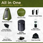 Outsmart Gadgets Portable Toilet Kit For Adults With Camping Night Lantern, Folding Xl Toilet Seat, Pop Up Privacy Tent And Carr