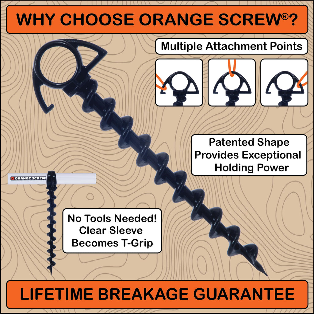 Orange Screw: The Ultimate Ground Anchor  Small 4 Pack Tent Stakes  Made In Usa (Black)