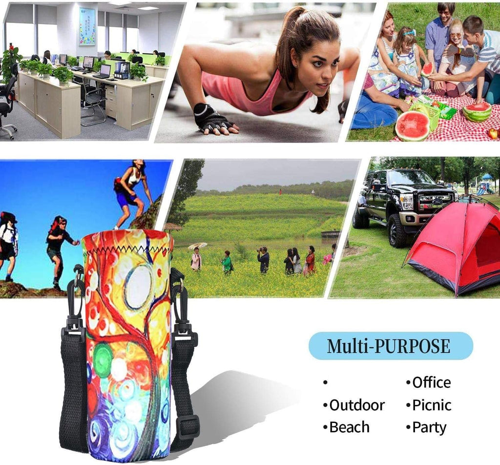 Aupet Water Bottle Carrier,Colorful Tree 500Ml Water Sport Bottle Cover Pouch Insulated Soft Sleeve Holder Case Shoulder Strap