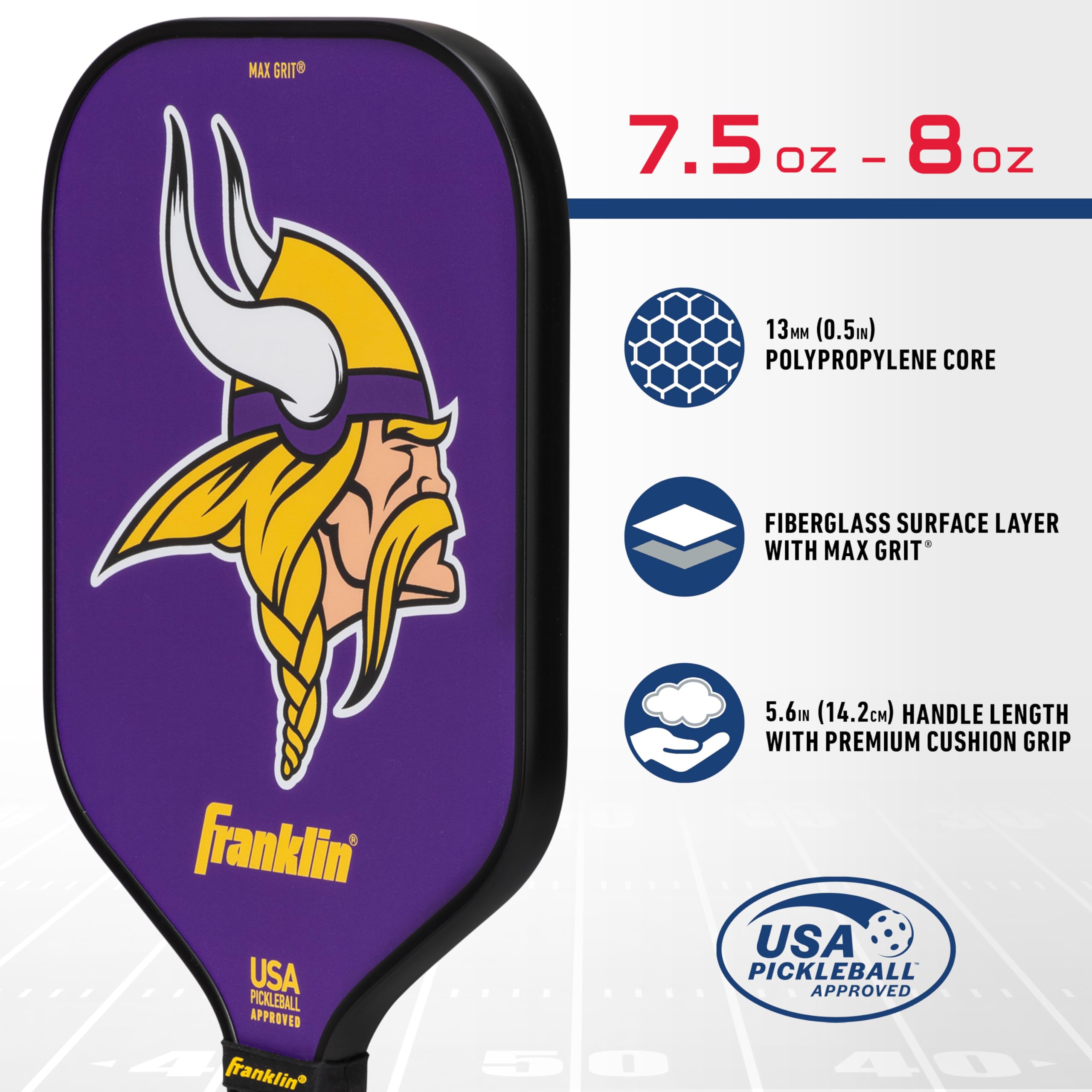 Franklin Sports Nfl Minnesota Vikings Pickleball Paddle - Pickleball X - Polypropylene Core, Team Logo - Nfl Official Licensed P