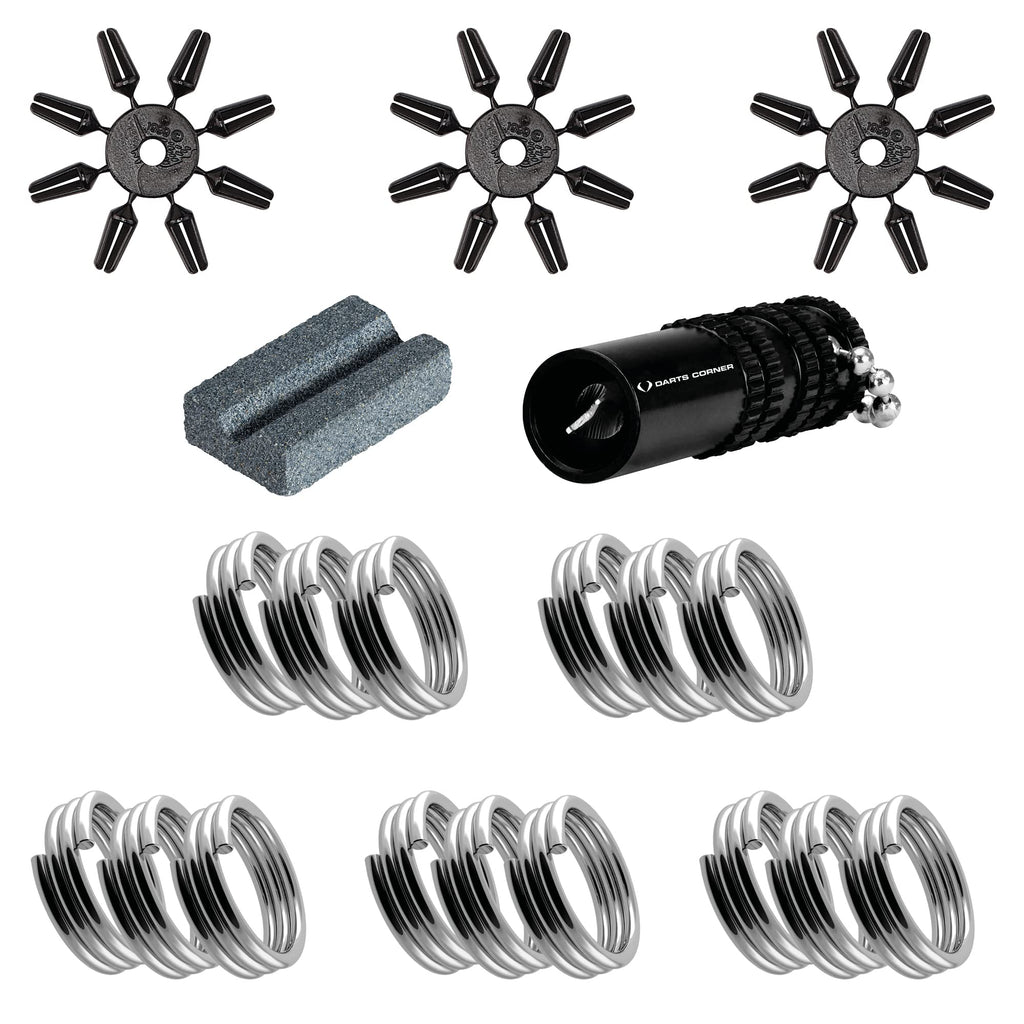 Darts Corner Bx228 Tune Up Kit | 125Pc Accessory Pack Including 24 Shafts, 36 Flights, Point Protectors, Shaft Springs, Broken S