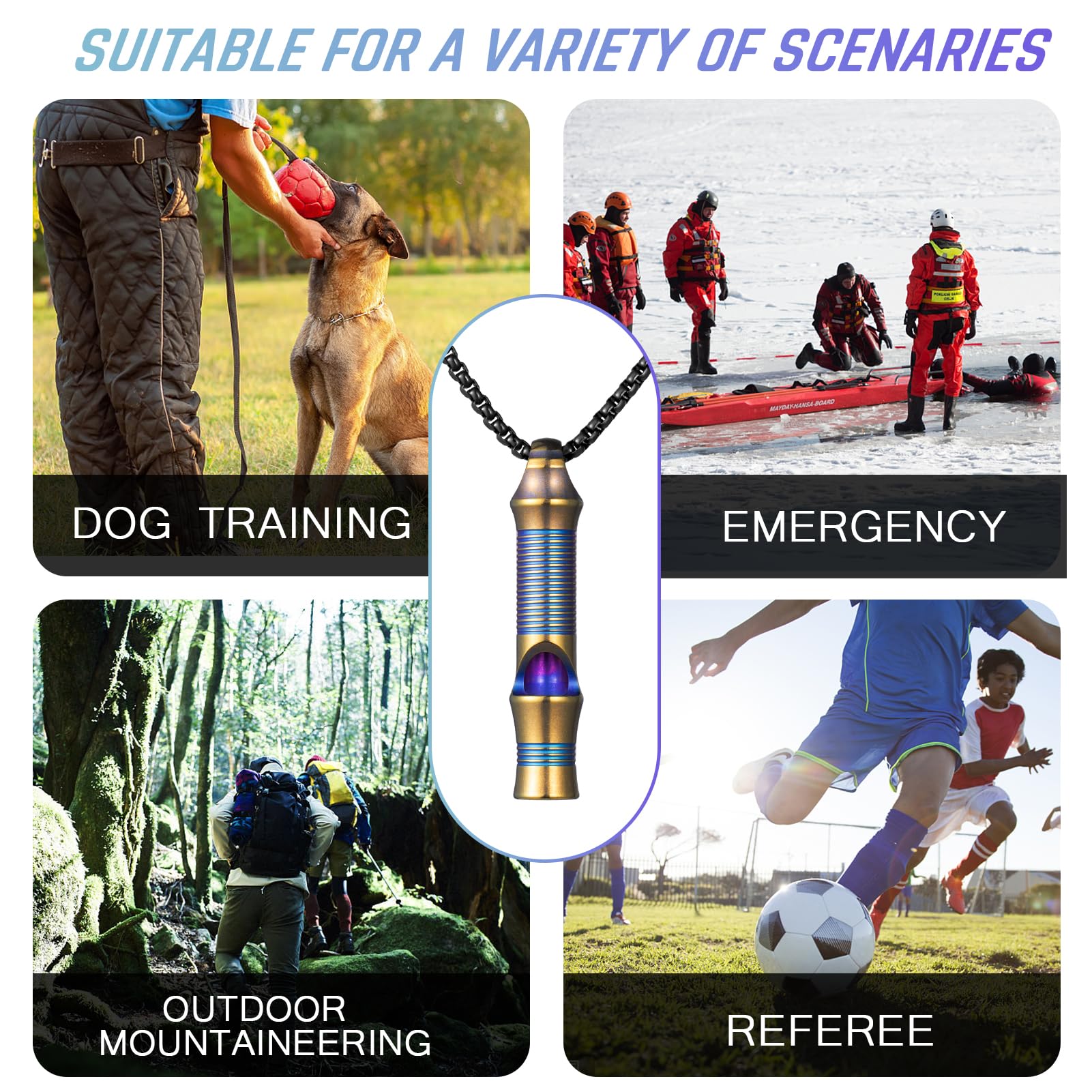 Tisur Titanium Emergency Whistle,Edc Safety Whistles Necklace Loud Up To 120Db,Survival Whistles For Survival,Hiking,Camping,Pet