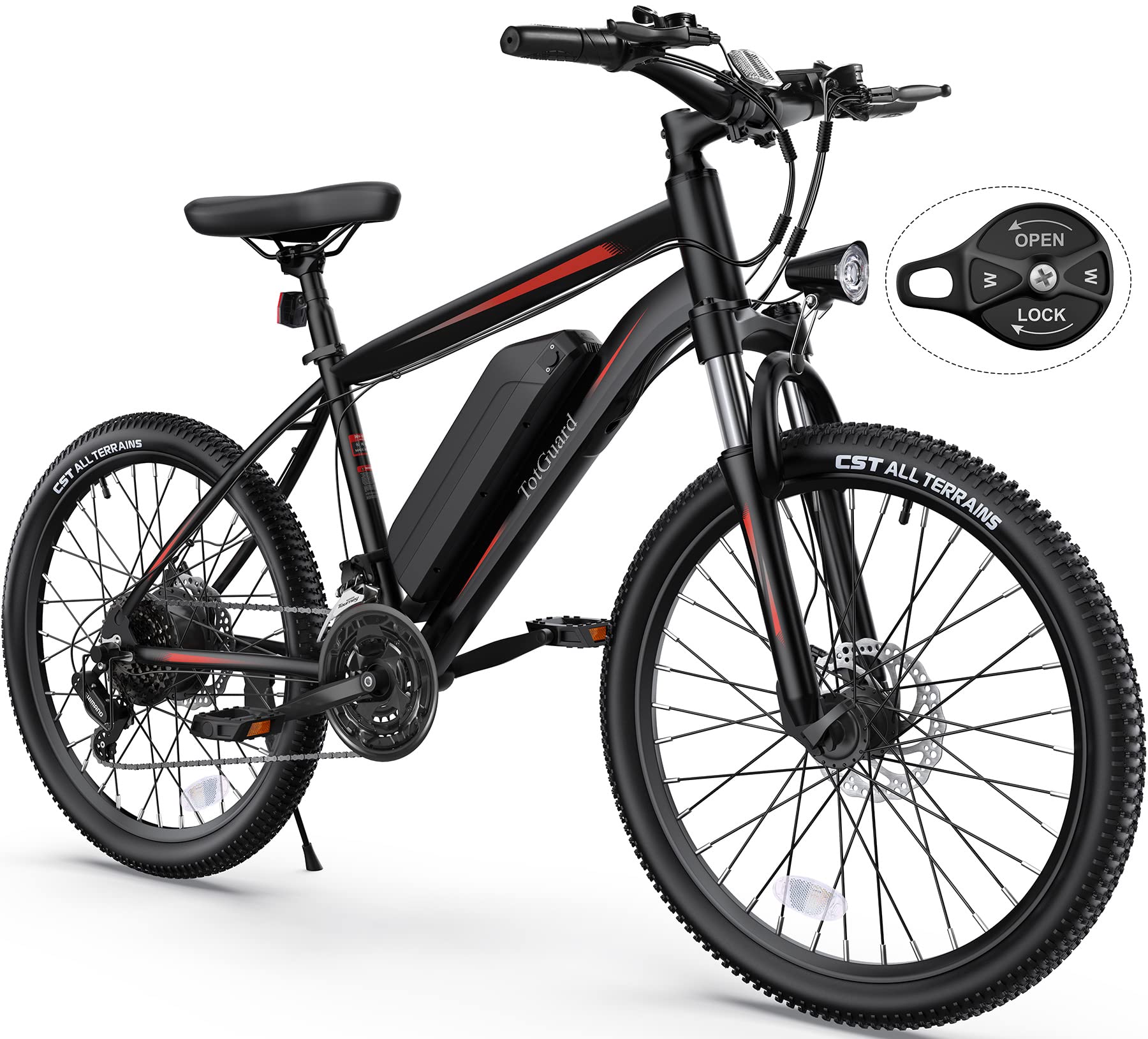 Totguard Electric Bike, Bike For Adults 26'' Ebike With 350W Motor, 19.8Mph Mountain Lockable Suspension Fork, Removable 36V/10.