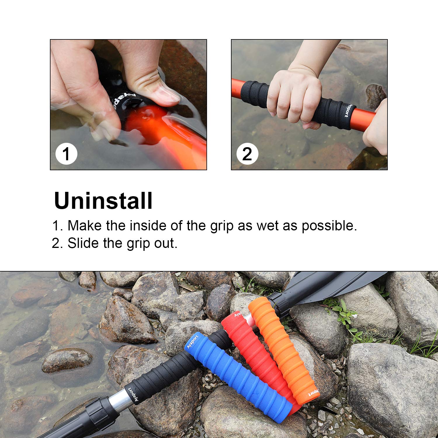 Ayaport Kayak Paddle Grips Non-Slip Silicone Wraps Blister Prevention Kayaking Accessories For Take-Apart Paddles (Red)