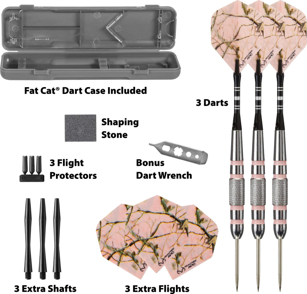 Fat Cat By Gld Products Realtree Apc Pink Camo Steel Tip Darts With Storage/Travel Case, 23 Grams , Black