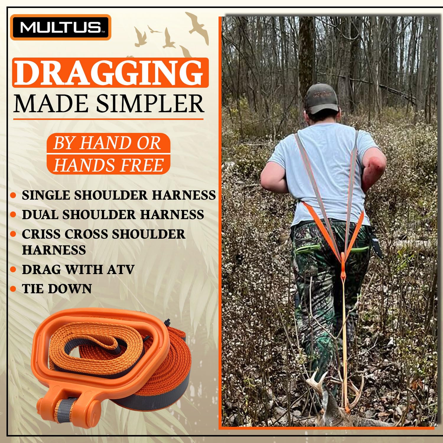 Multus: Perfect Deer Drag And Harness 2 Pack; Every Way To Drag A Deer In One Product Fast & Easy! Dual Harness Deer Drag With H