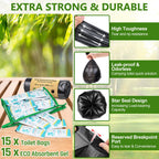 Blika 15 Count Camping Toilet Bags Eco Absorbent Gel Set, Portable Toilet Bags With Gel, 8 Gallon, 30 Liter, Heavy Duty 1 Mil, T