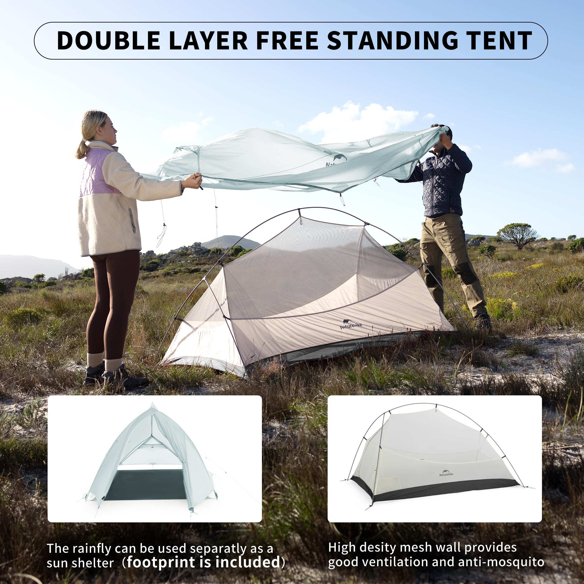 Naturehike Cloud-Up 1 Person Tent, Lightweight Backpacking Tents For One Man, Waterproof Ultralight One Person Tent For Camping