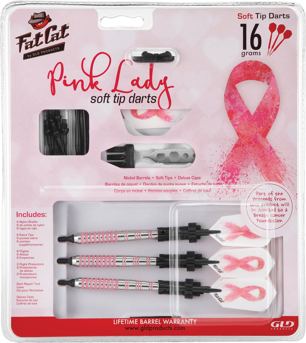 Fat Cat Pink Lady Soft Tip Darts With Storage/Travel Case, 16 Grams