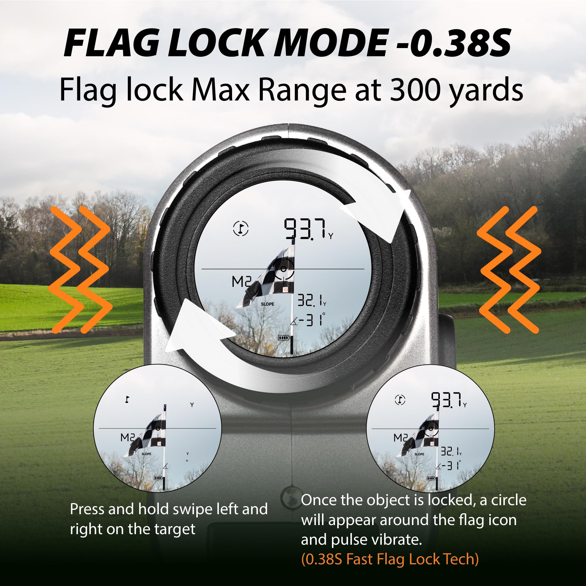 Gogogo Sport Vpro Vrp Golf Rangefinder With Slope Switch, 1500/2500 Yd, 7X Magnification, Magnet Stripe, 0.3Yd Accuracy, Recharg
