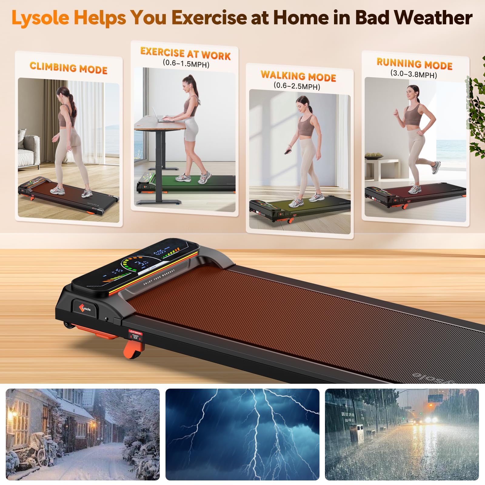 Lysole Walking Pad Treadmill With Incline,Treadmills For Home And Office,340 Lb Capacity,4 In 1 Portable Under Desk Treadmill Wi