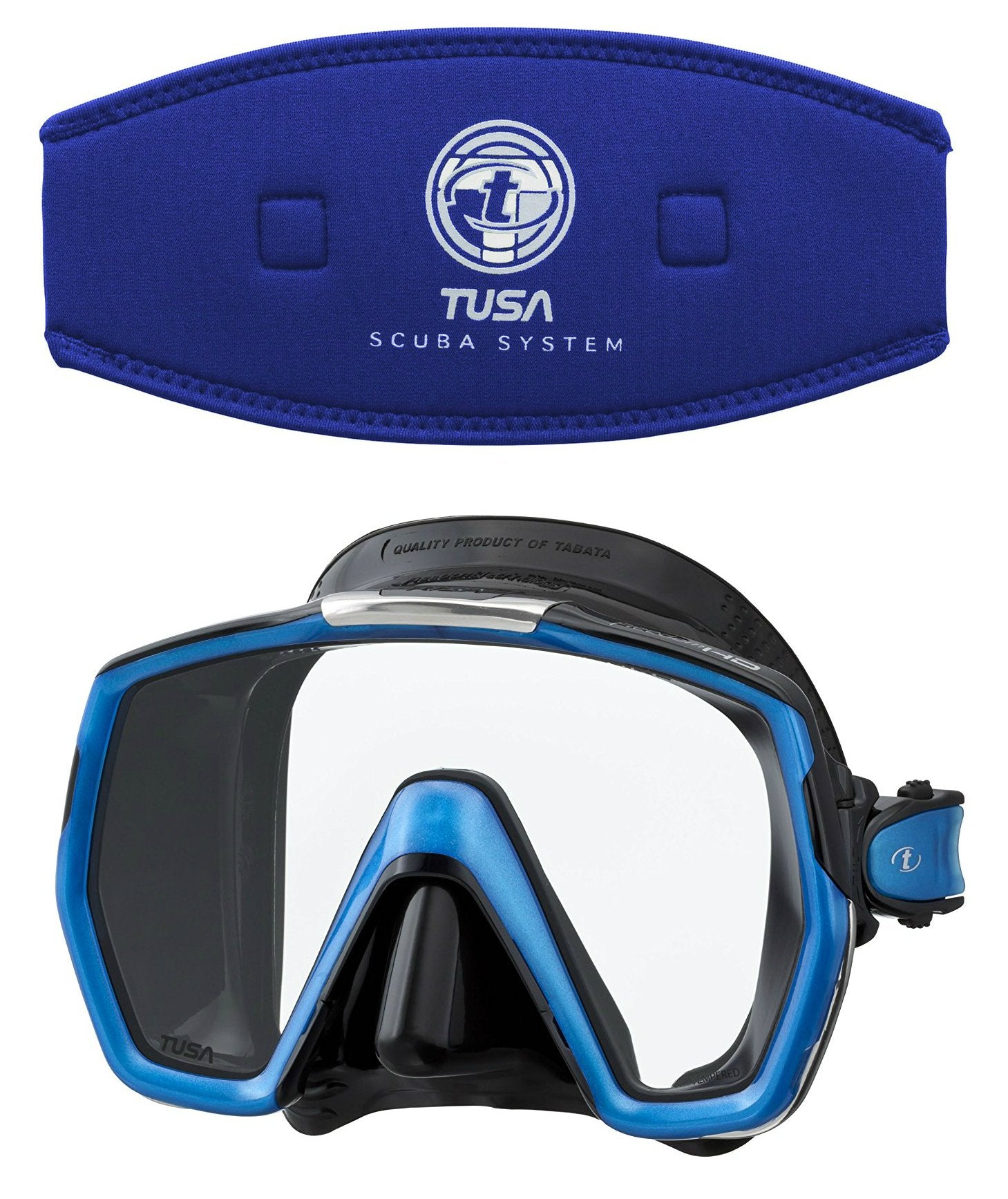 Tusa M1001Qb Freedom Hd Silicone Diving Mask - Fish Tail Blue W/Tusa Mask Strap Cover